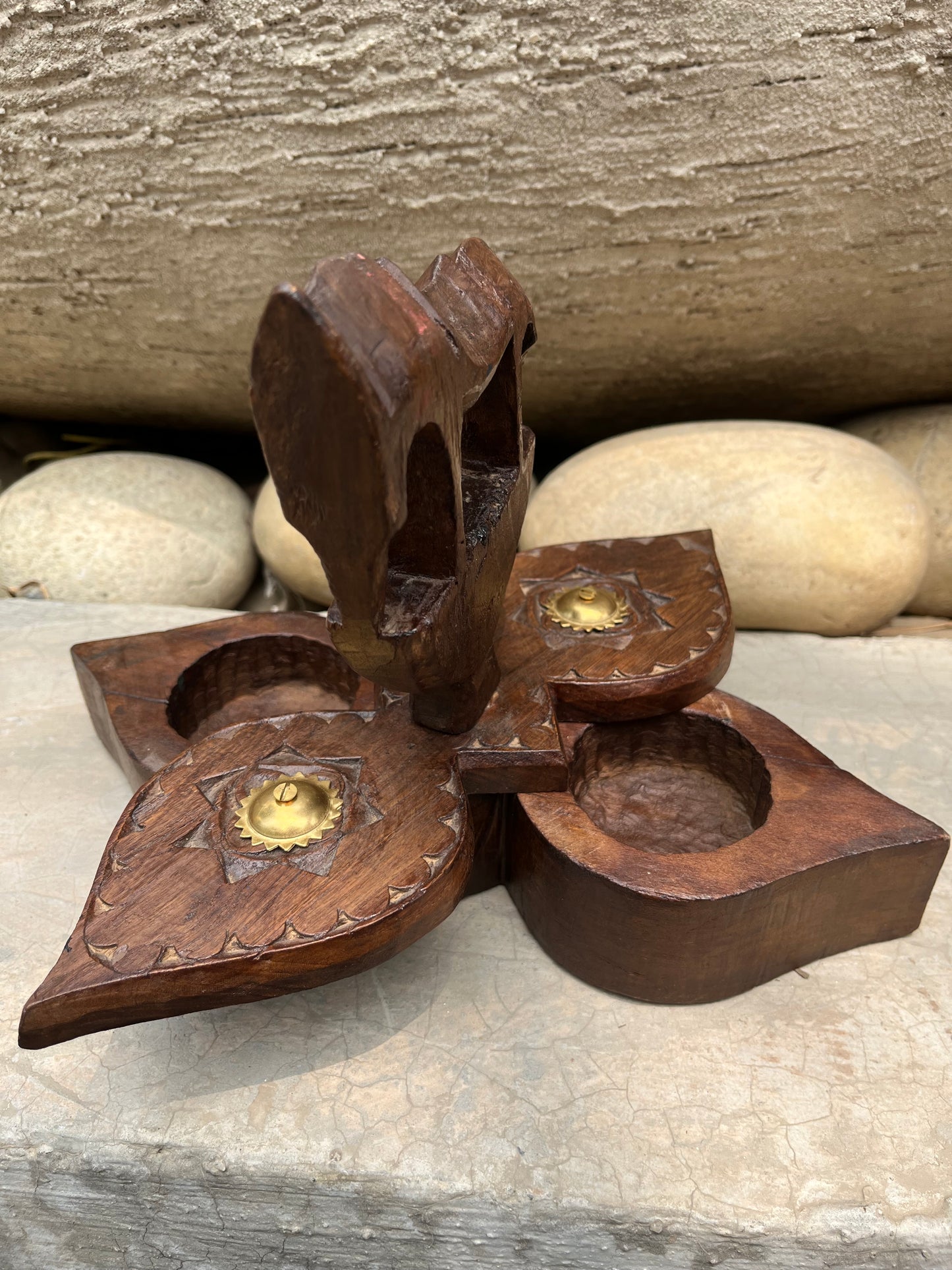 Hand Carved Brass flower Sliding Spice Box