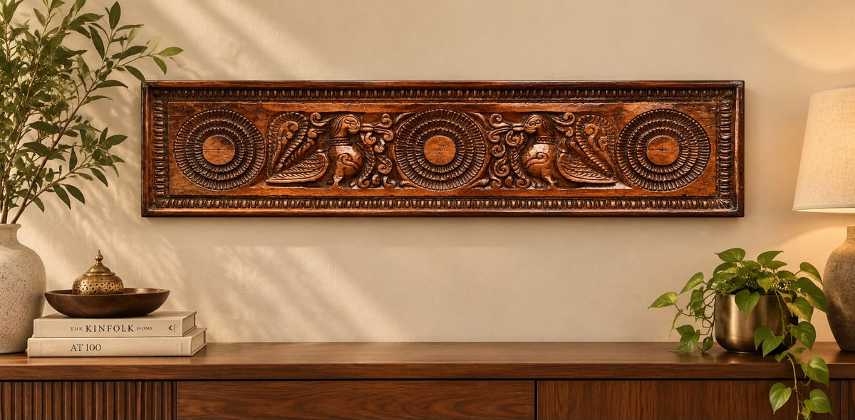 Vintage Wooden Carved Wall Panel