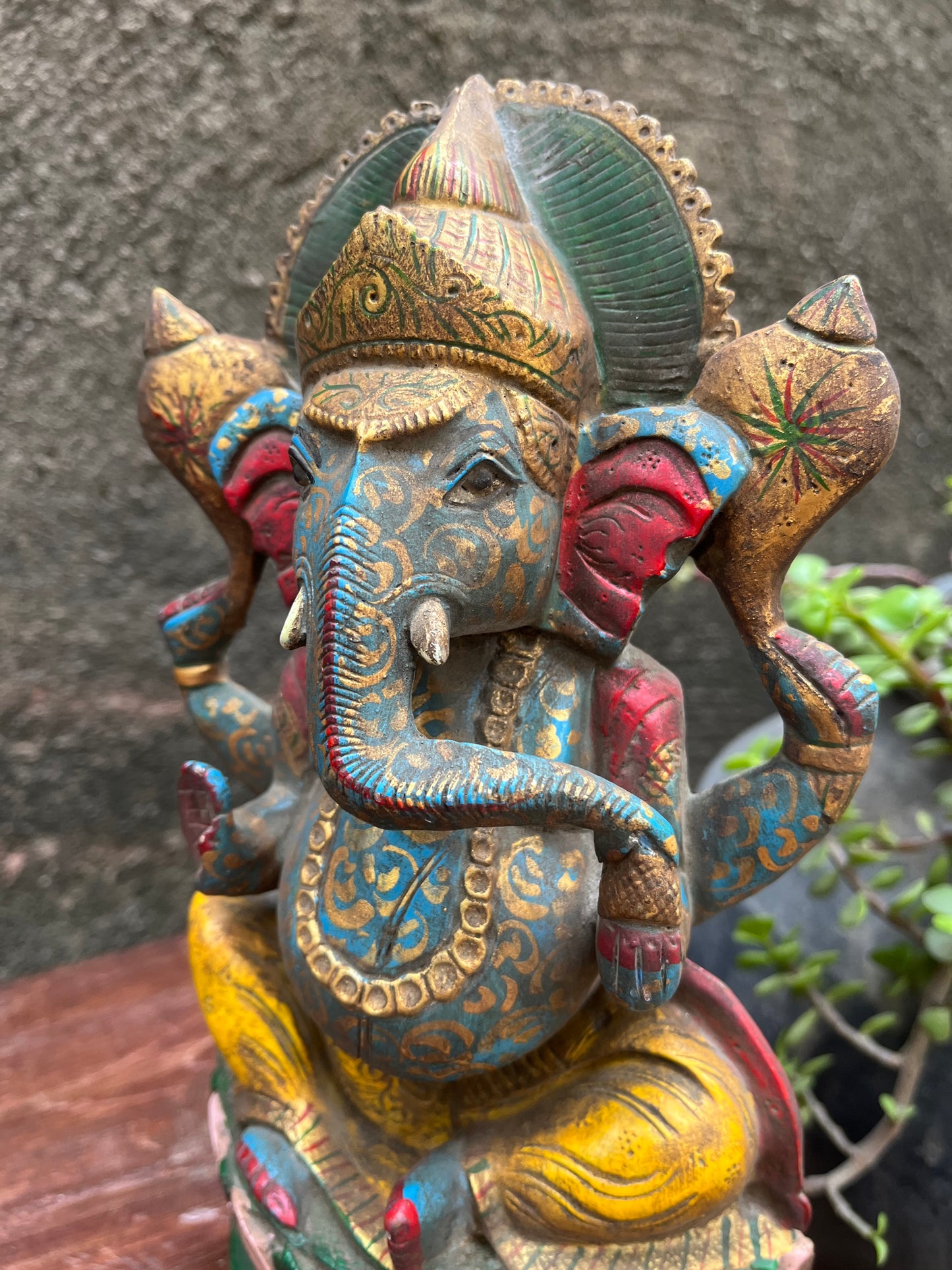 Wood Divine Lord Ganesh Painted