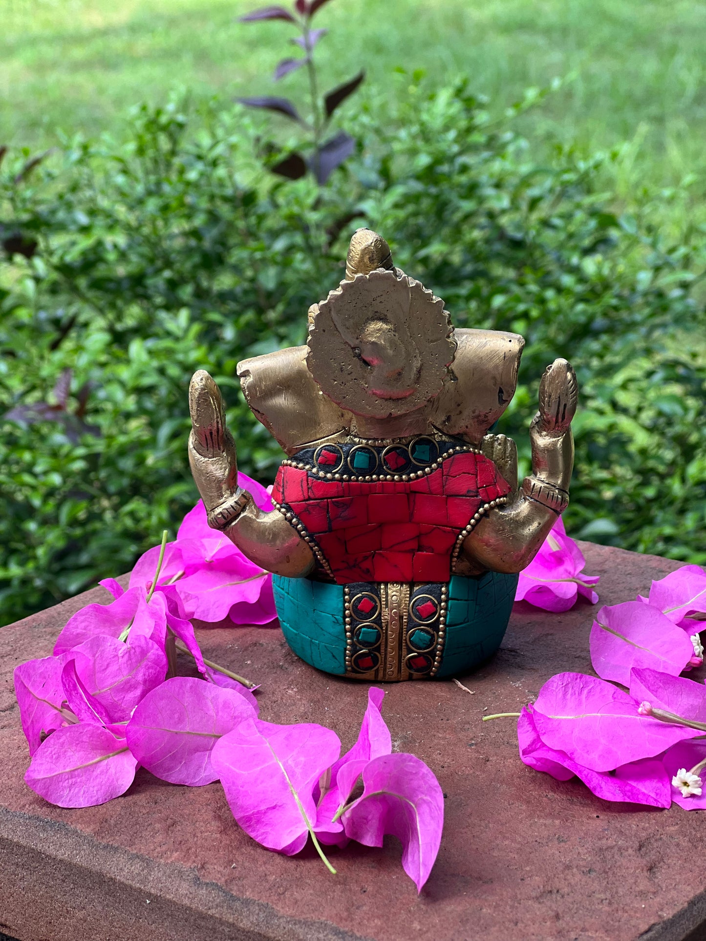 Brass Stone Sitting Ganesha  Turquoise