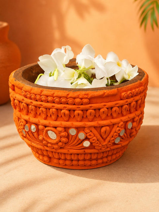Wood Terracotta Mirror Bowl ￼￼