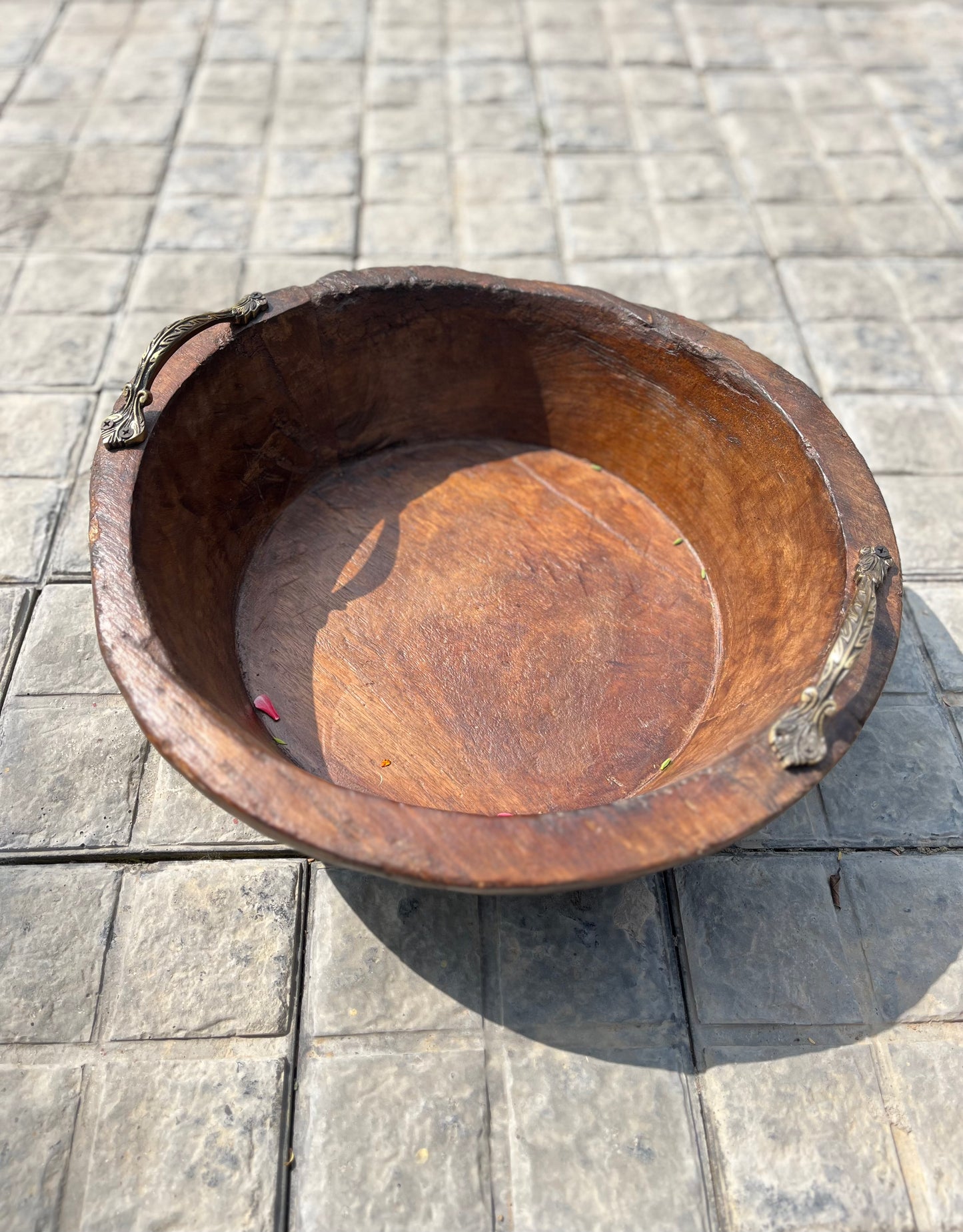 Old Round Wooden Tray & Planter