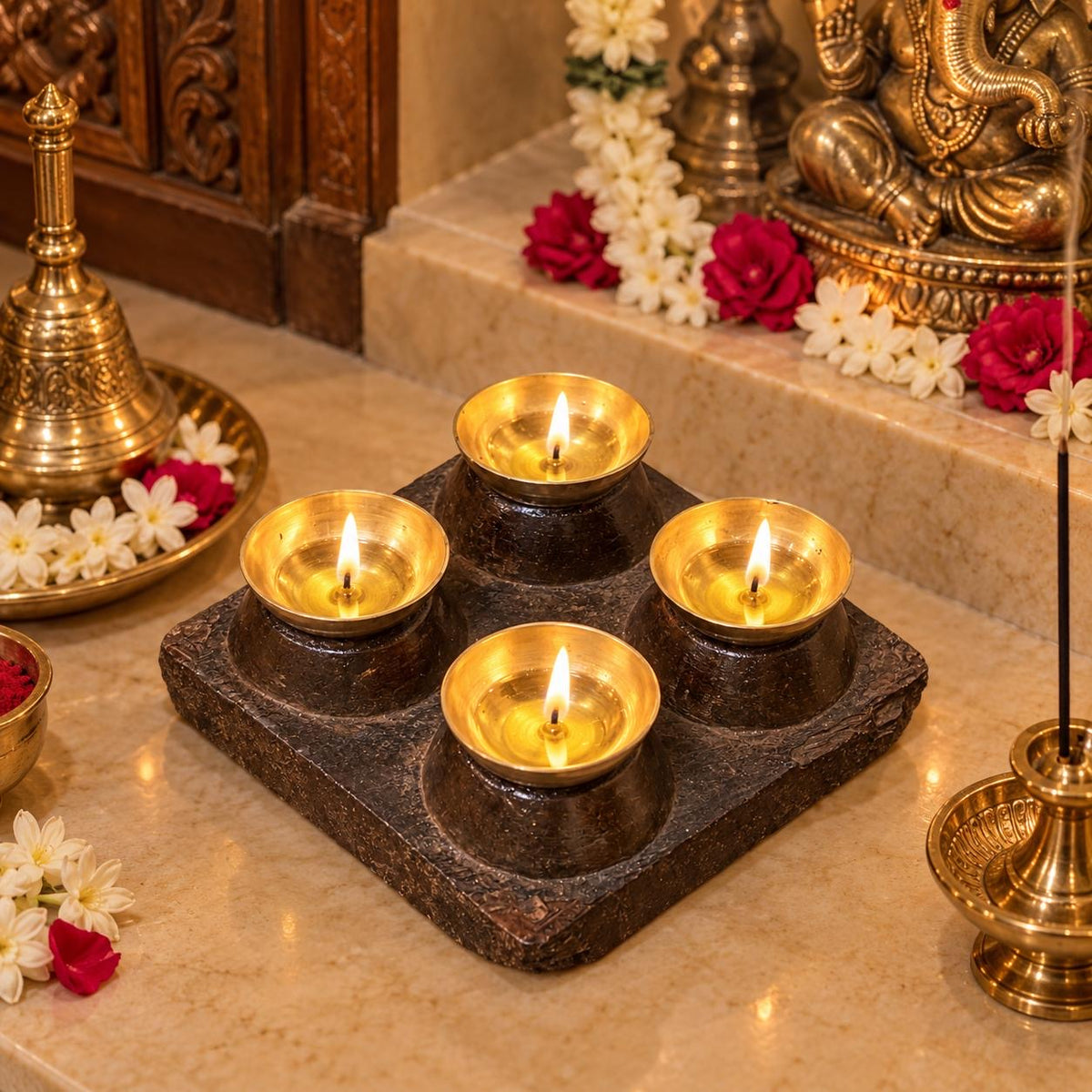 Old Brass Diya Holder ￼
