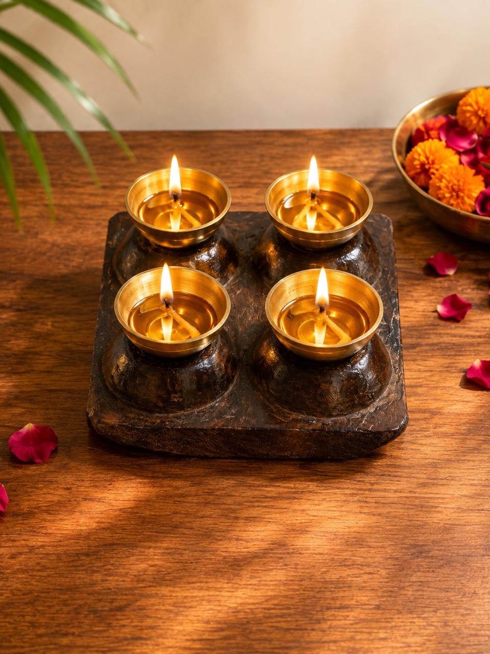 Old Brass Diya Holder ￼
