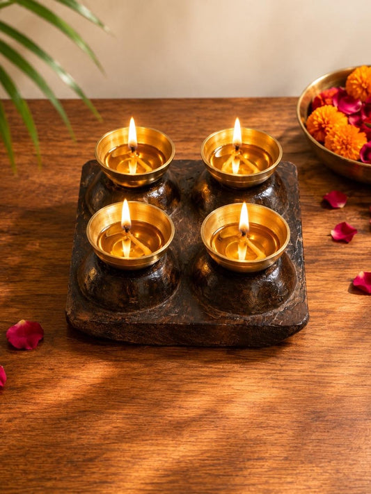 Old Brass Diya Holder ￼