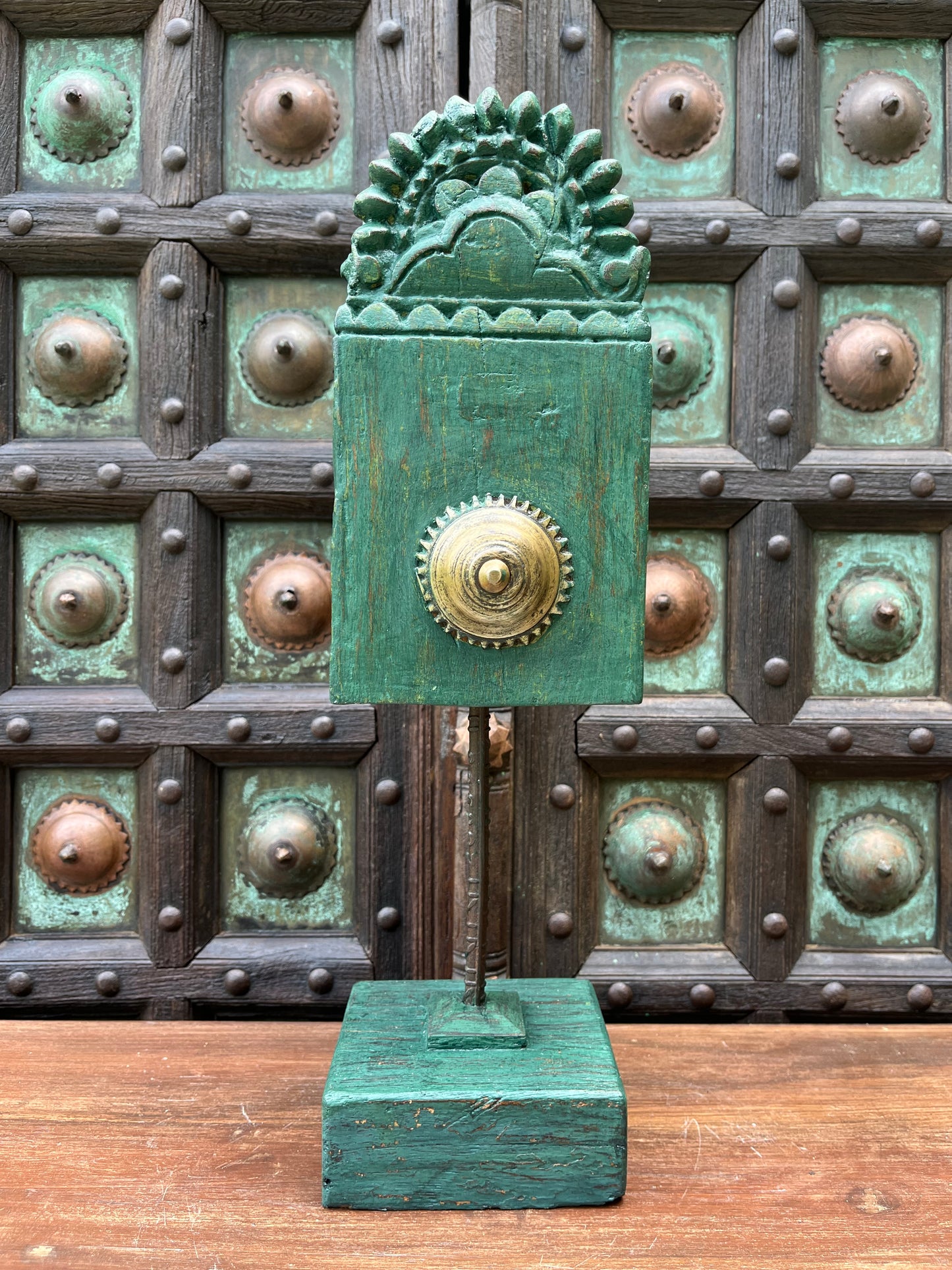 Vintage Carved Bracket With Brass Flower