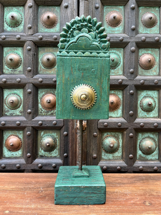 Vintage Carved Bracket With Brass Flower