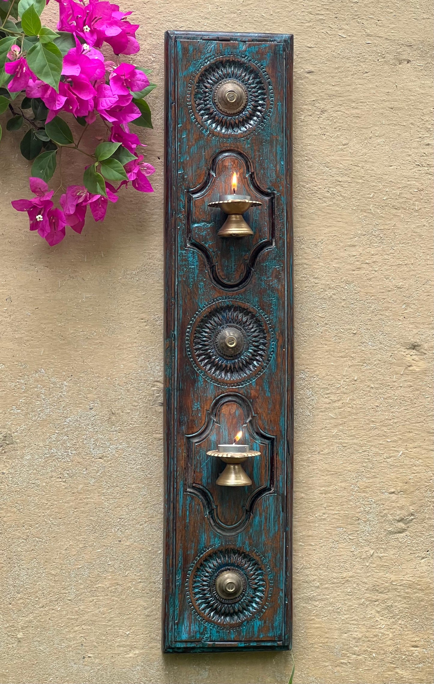 Old Carved Diya Panel ￼
