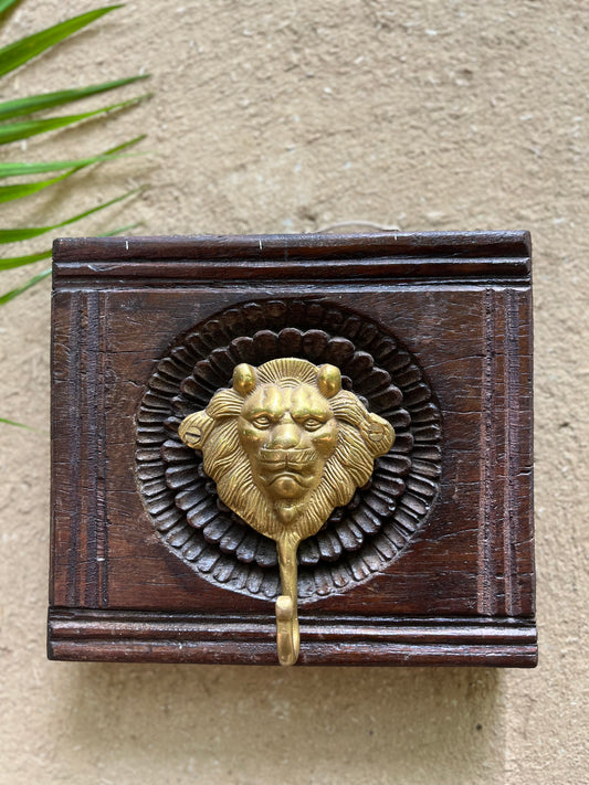 Hand Carved Square Brass Lion Hanger