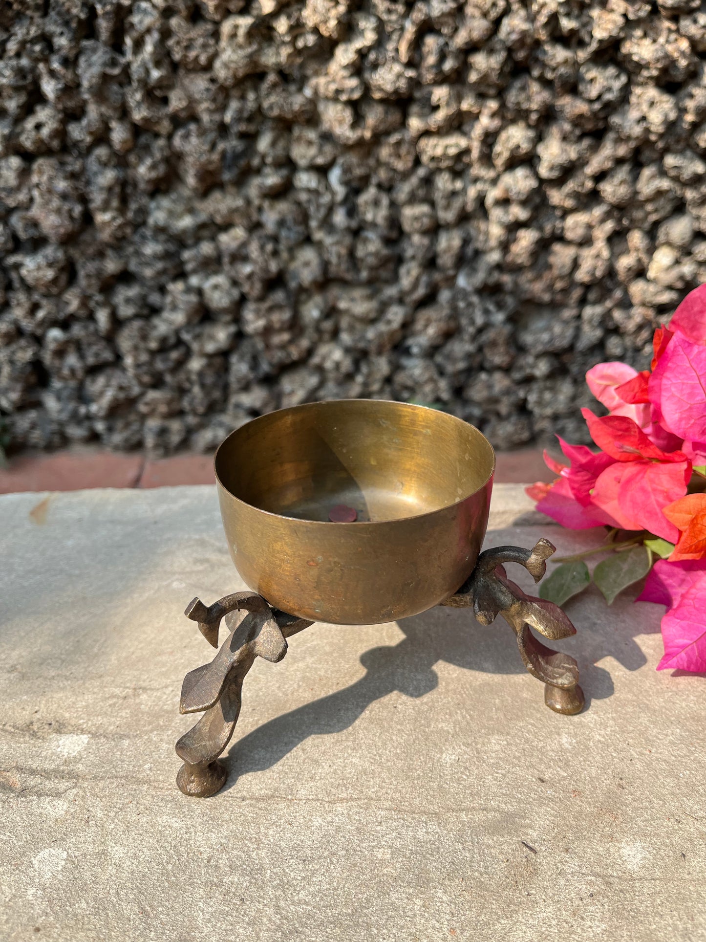 Brass Vintage Bowl Peacock stand