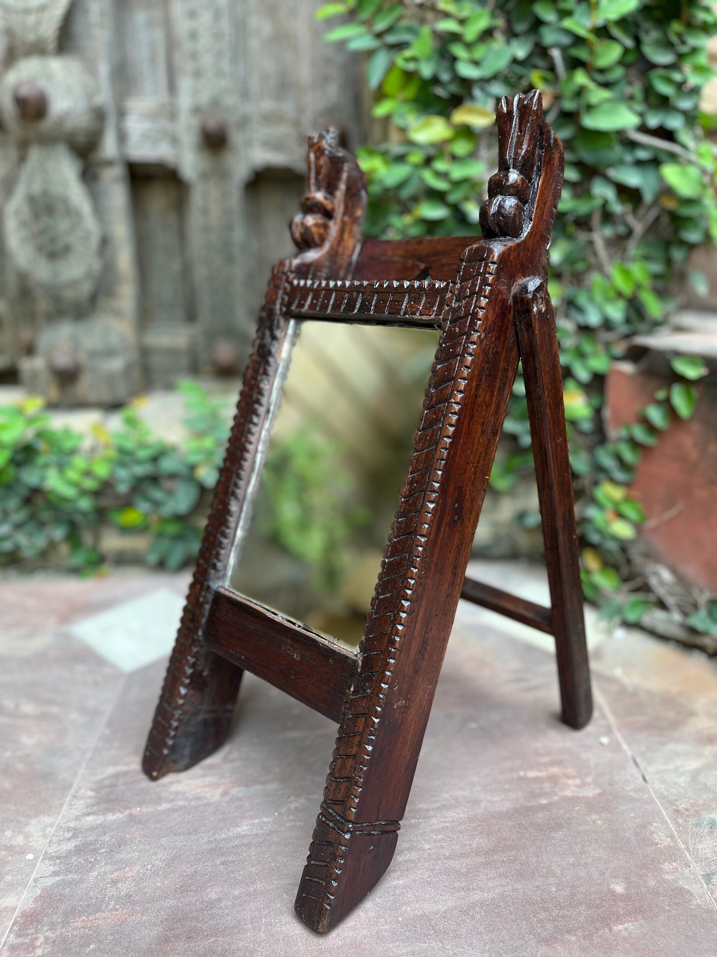 Wooden Gujarati Folding Mirror with Stand