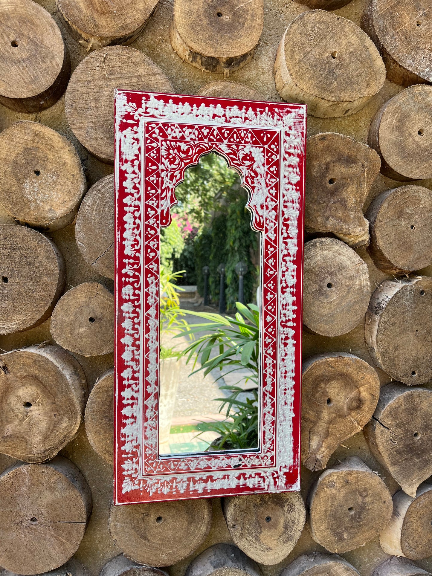 Wooden Red Colour Mirror