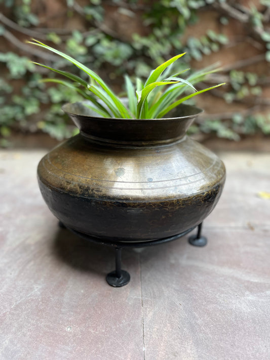 Brass  Vintage Matka Planter With Stand