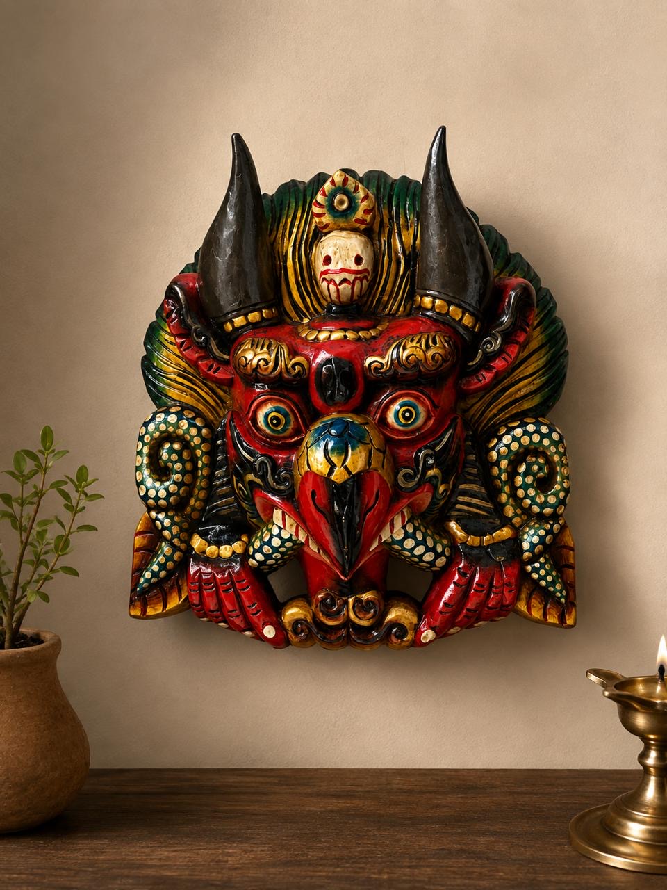 Wooden Printed Garud Mask￼