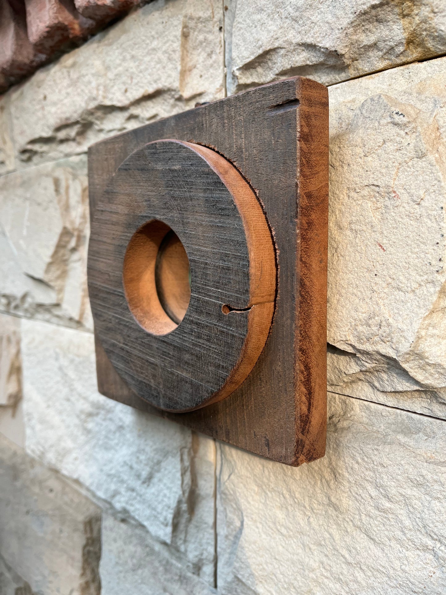 Old Wooden Round Wall Mirror