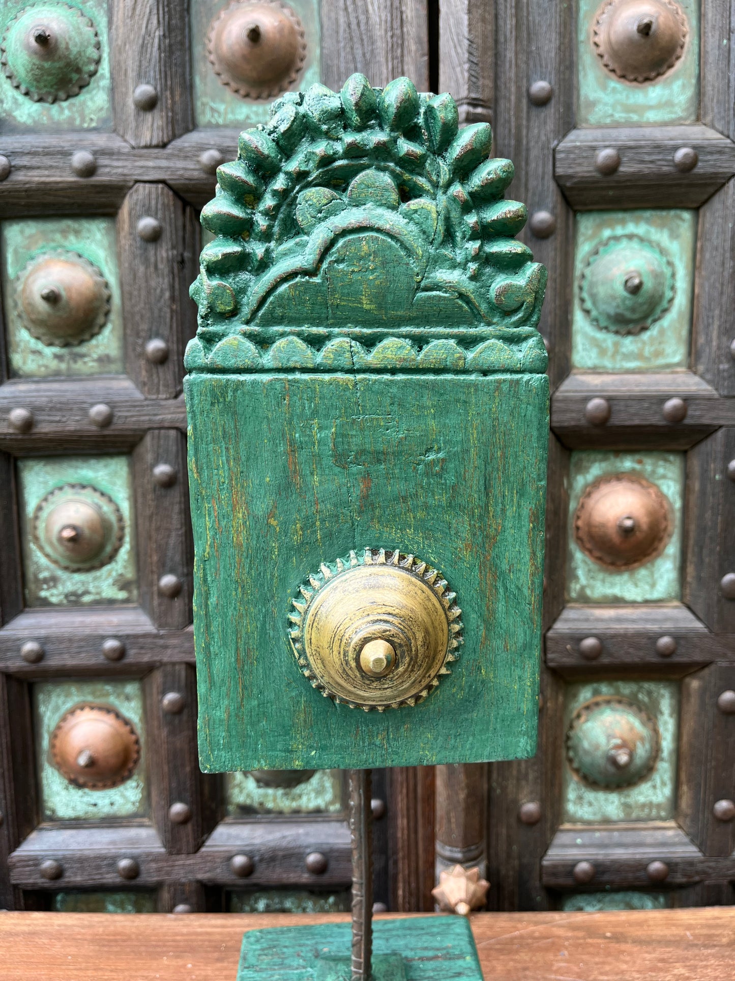 Vintage Carved Bracket With Brass Flower