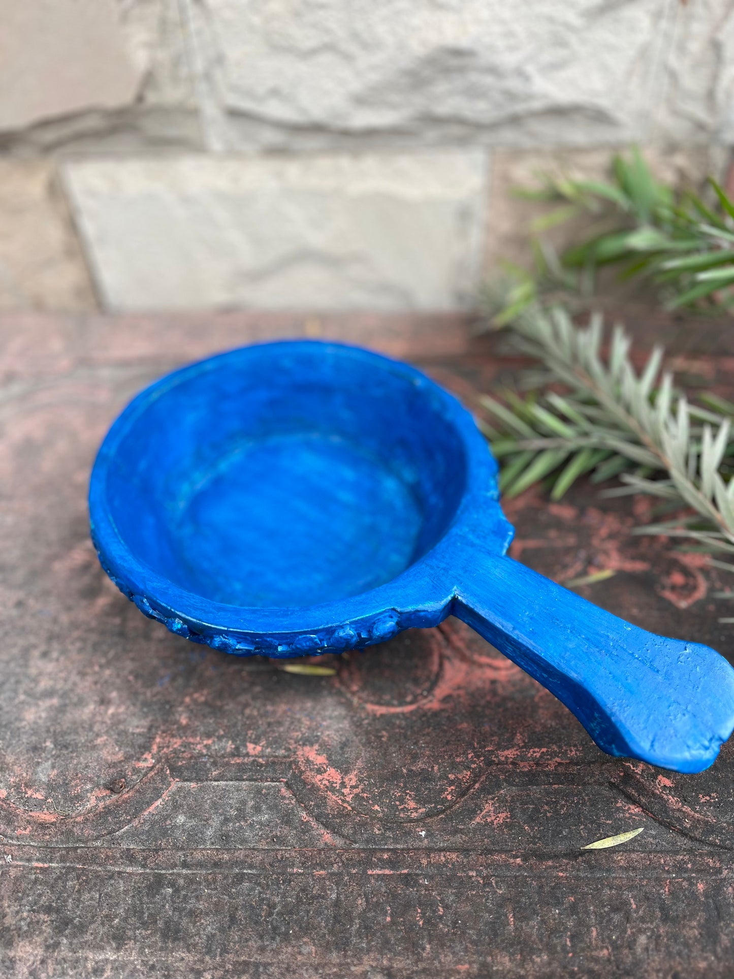 Old Teak Wood Blue Platter Mirror