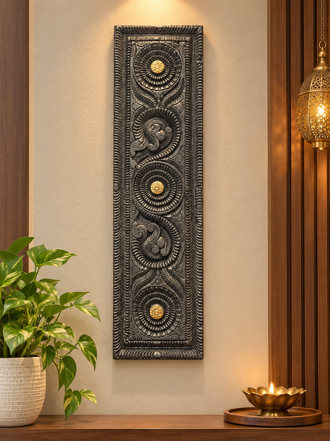 Hand  Carved Gray Decorative Panel