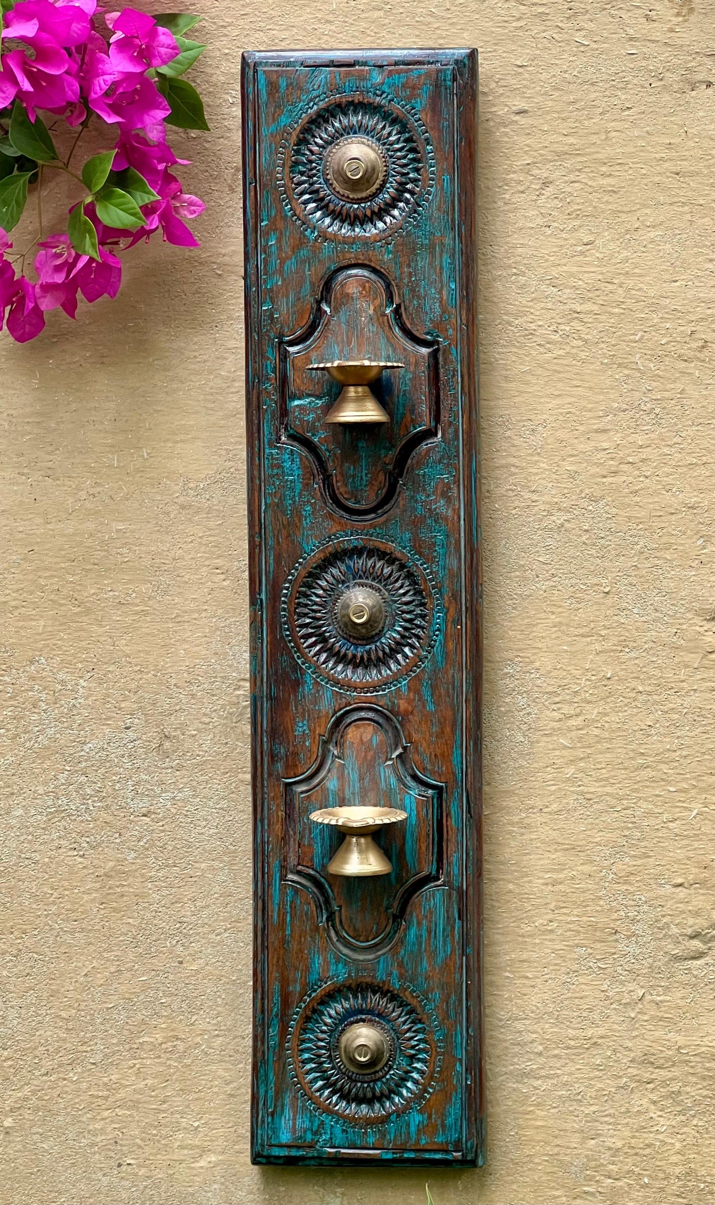 Old Carved Diya Panel ￼