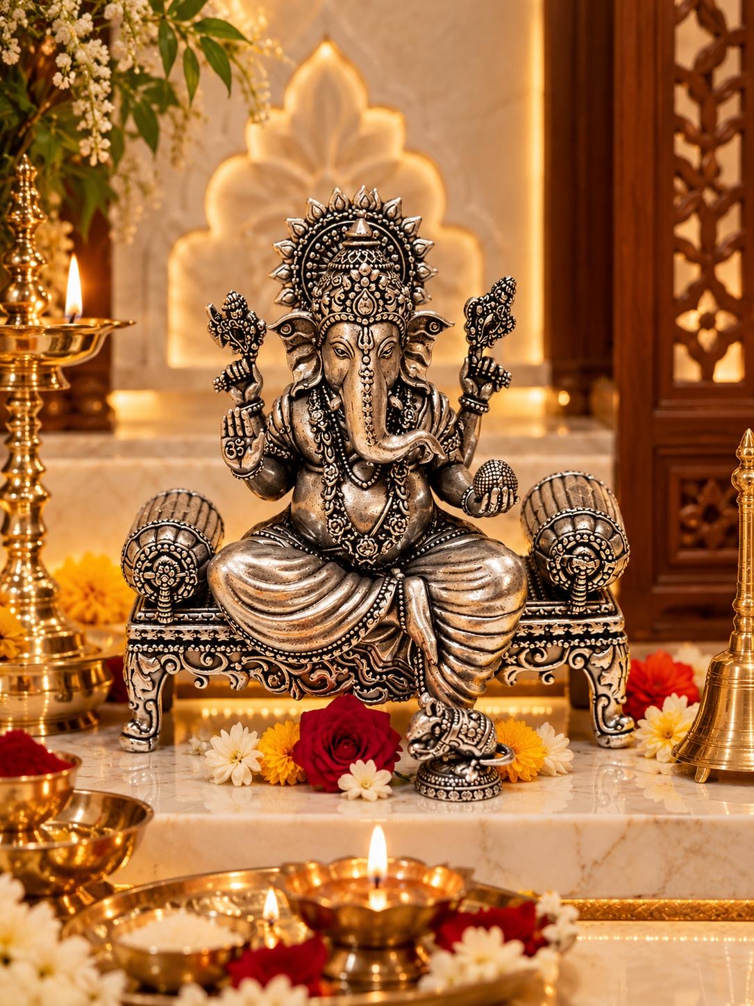 Brass Seating Chowki Ganesha
