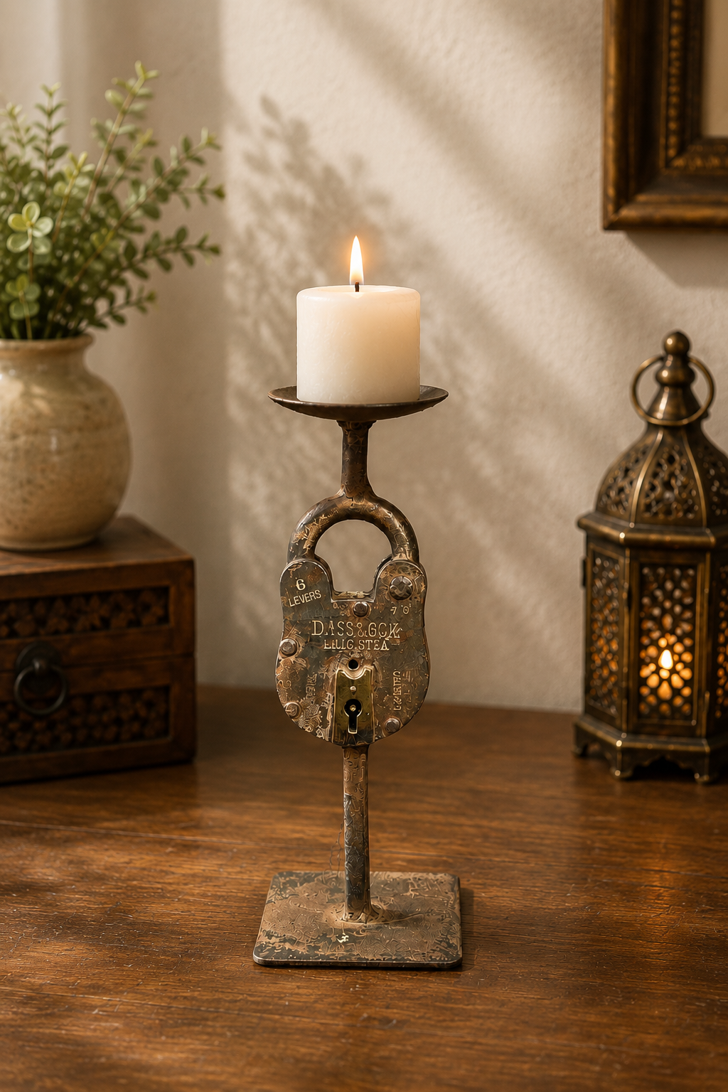 Vintage Lock Candle Stand