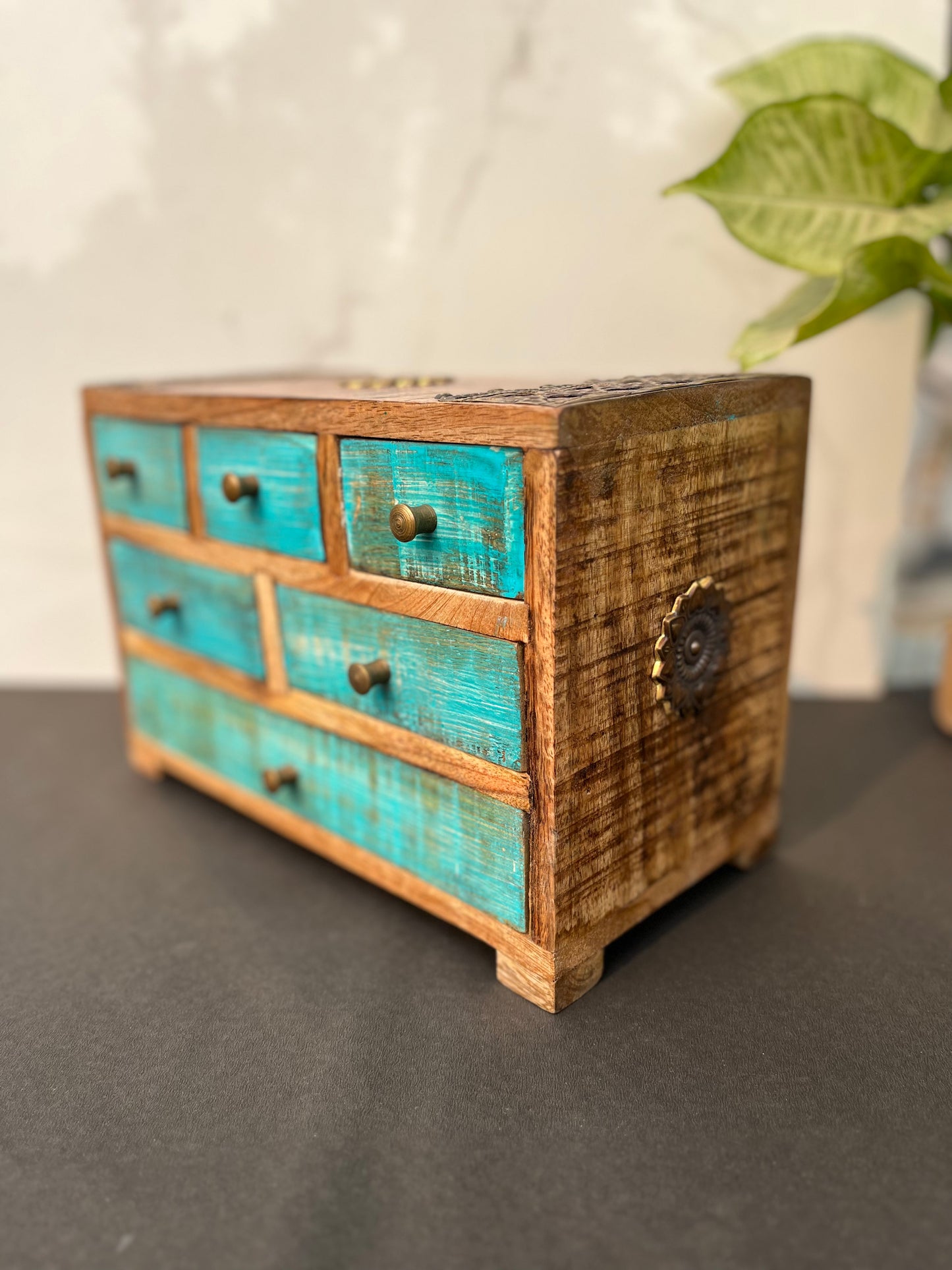 Wood Green Brass Chest Of Drawer