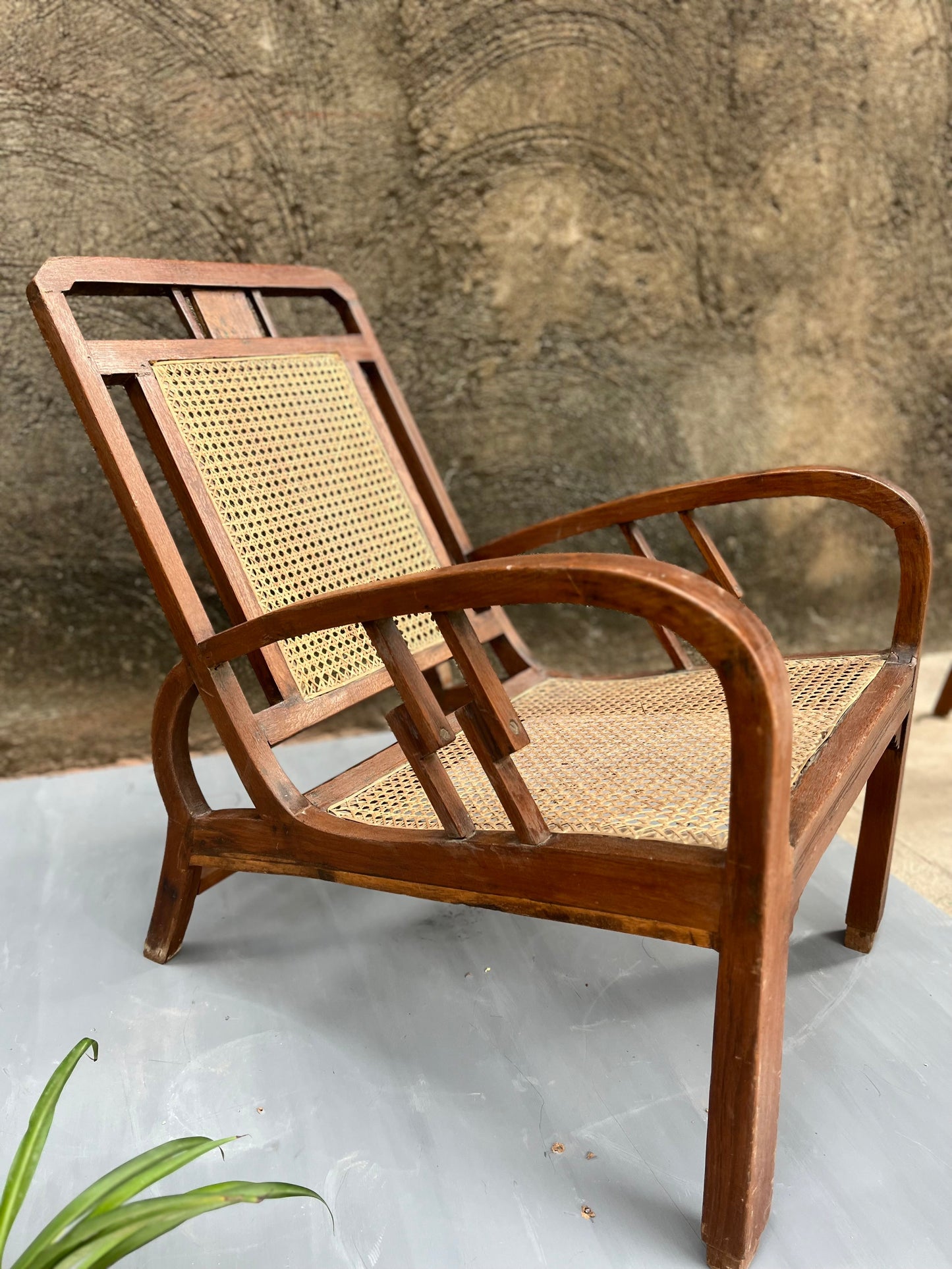 Old Teak Wood Cane Chair