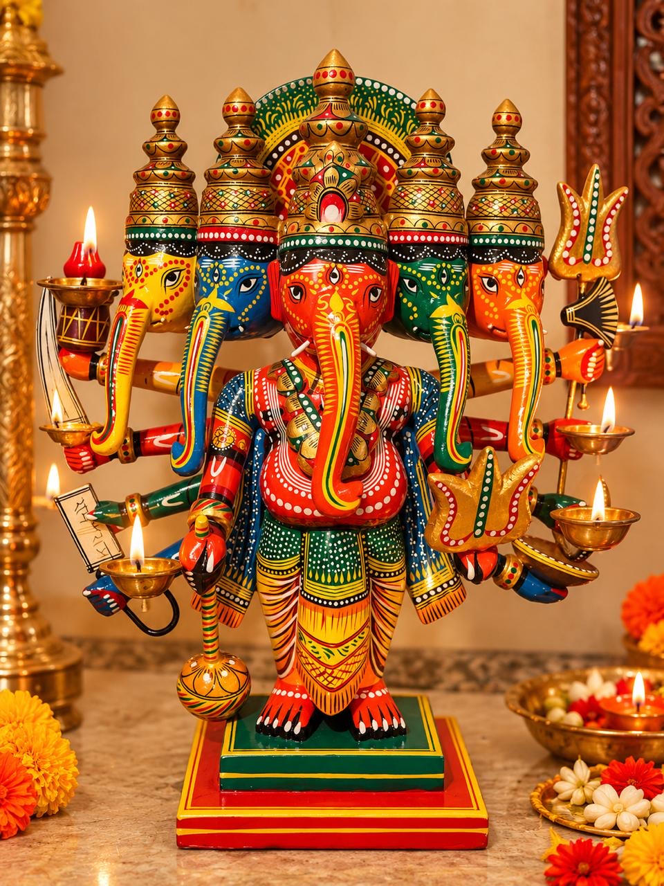 Divine Painted Panchamukhi Ganesha ￼