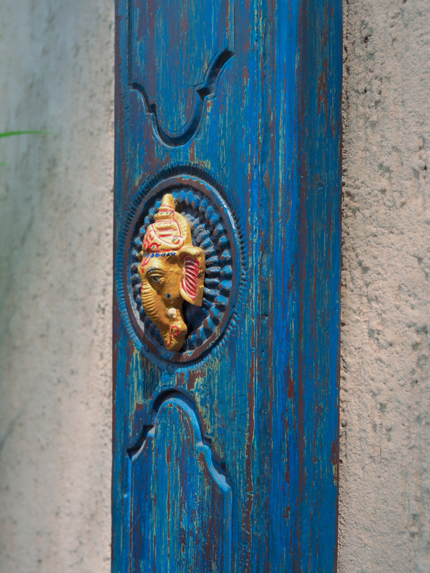 Wooden Panel with Ganesha Face Mask