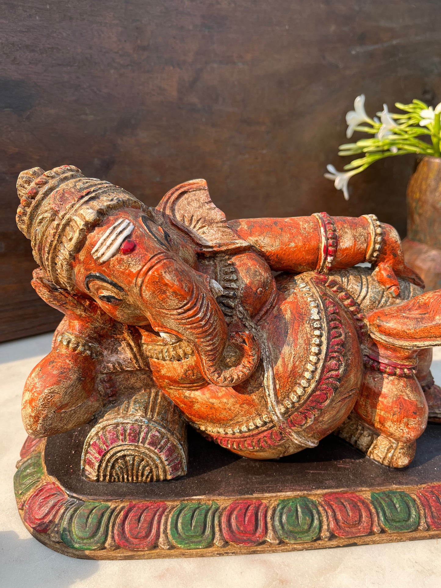 Hand Painted Carved Sleeping Ganesha