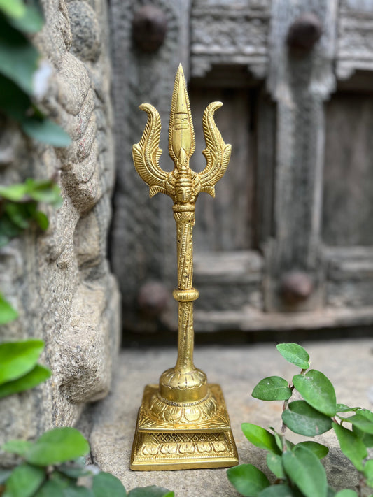 Brass Trishul With Shiva Head