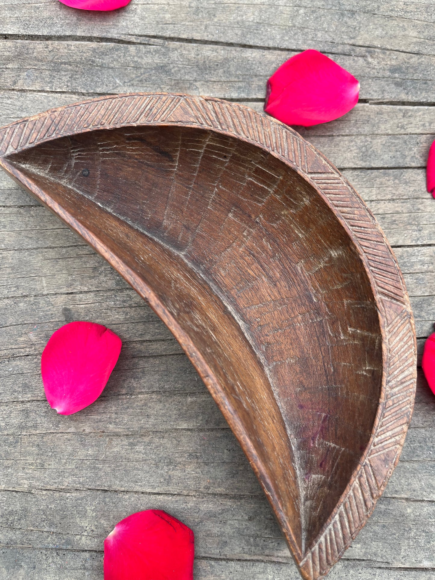 Wooden Hawan Spoon Moon Shape