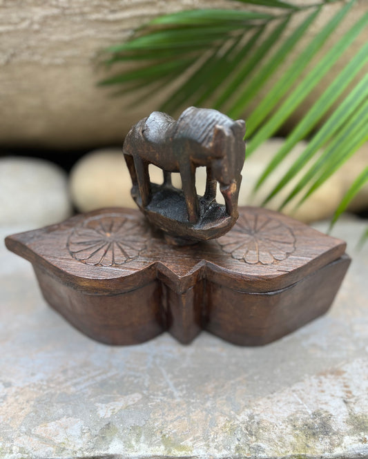 Wood Elephant Head Spice Box