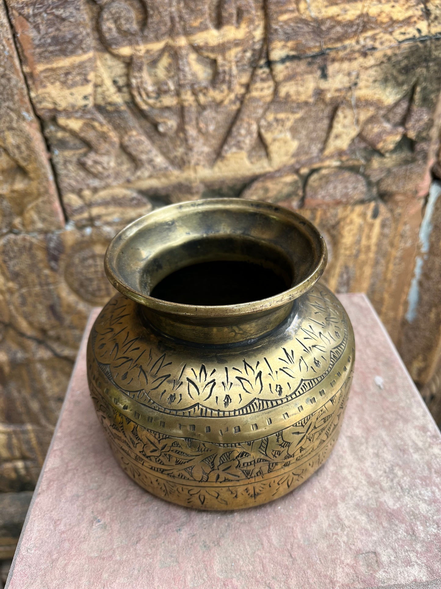 Vintage Brass Carved Pot Lota