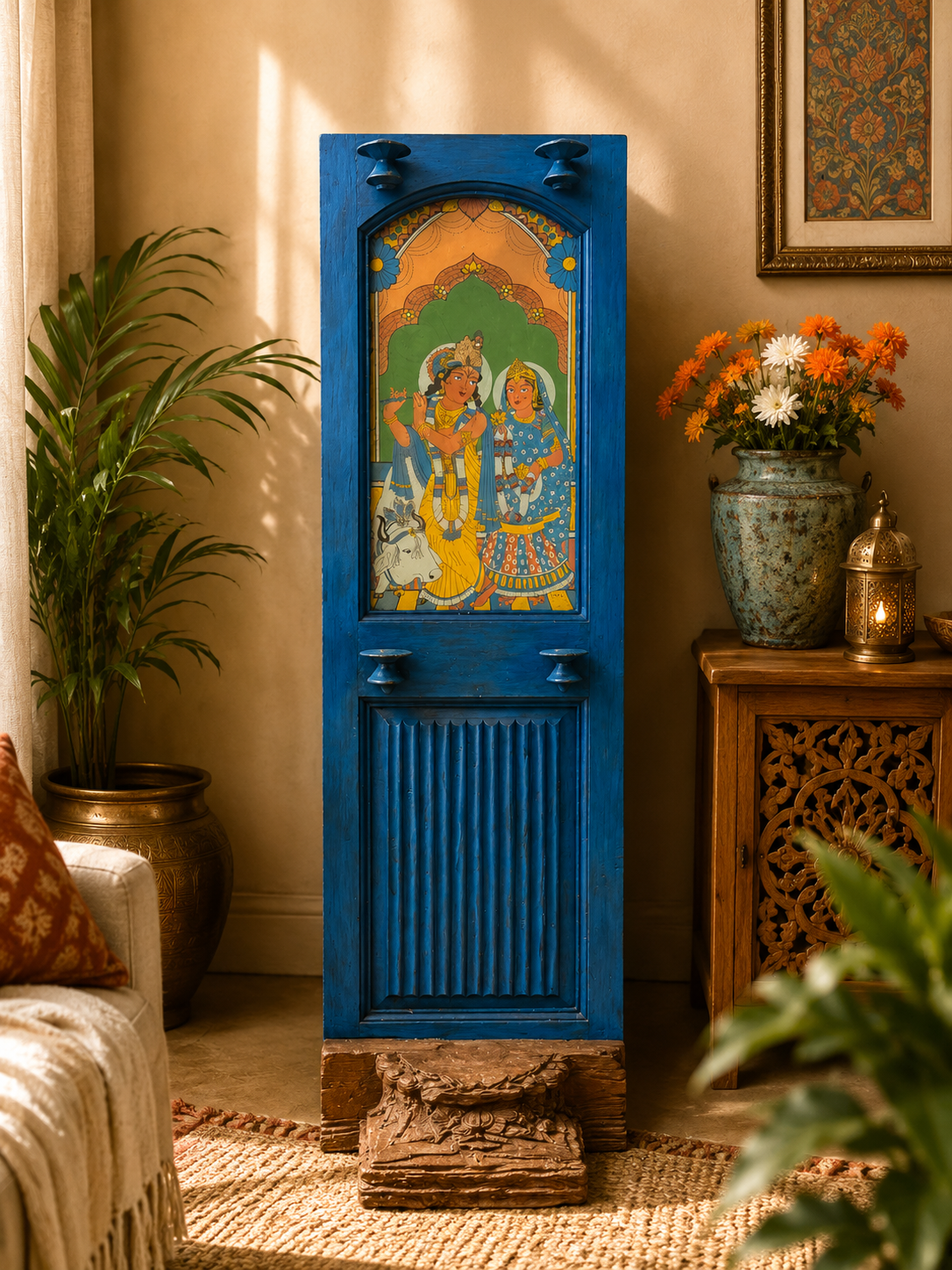 Old Decorative Glass Krishna Painting ￼