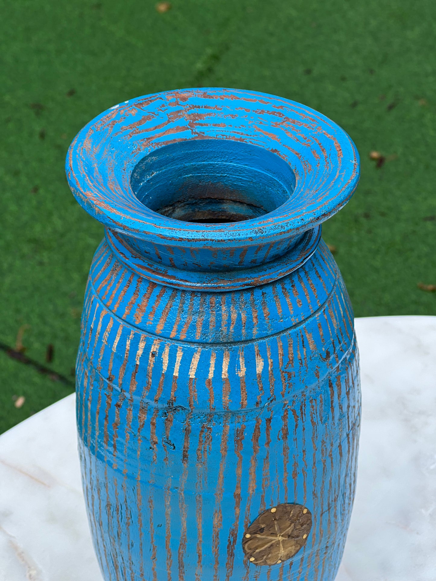 Wood Decorative Blue Pot