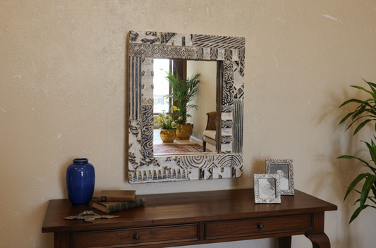 Wood Blockprint Mirror