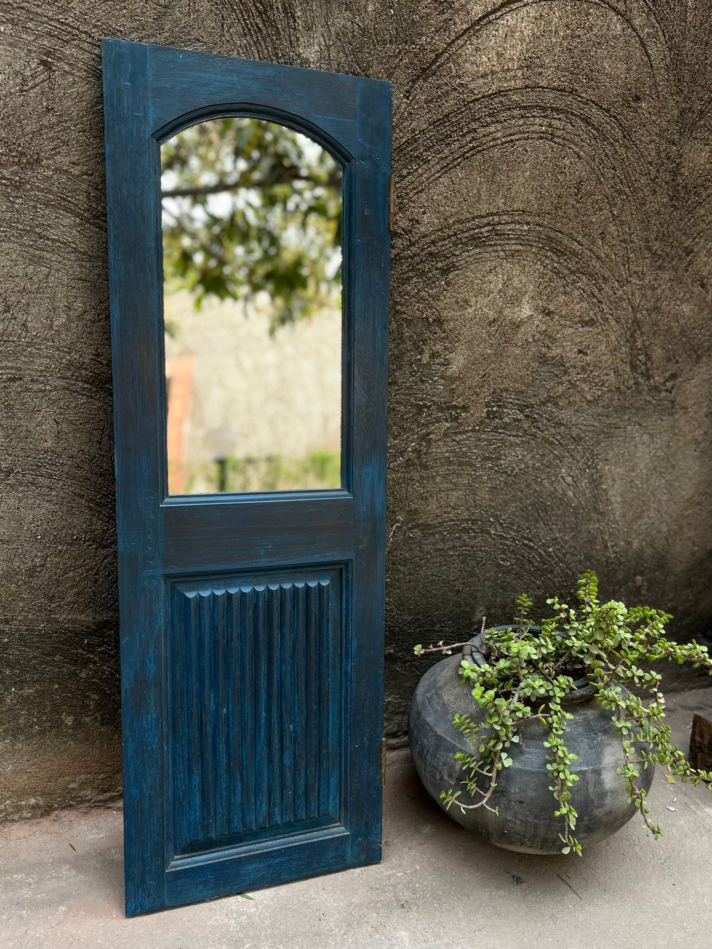 Wood Old Blue Door With Glass