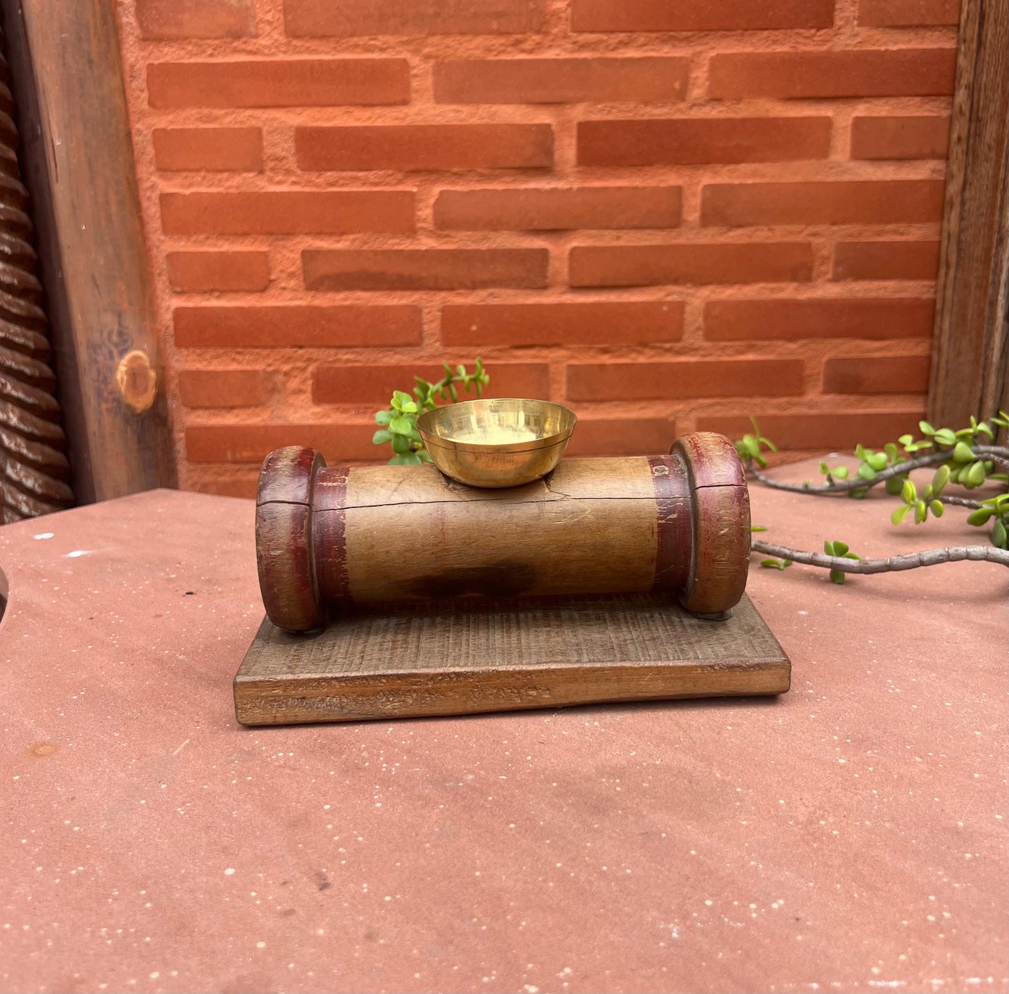 Wooden Brass Diya Holder