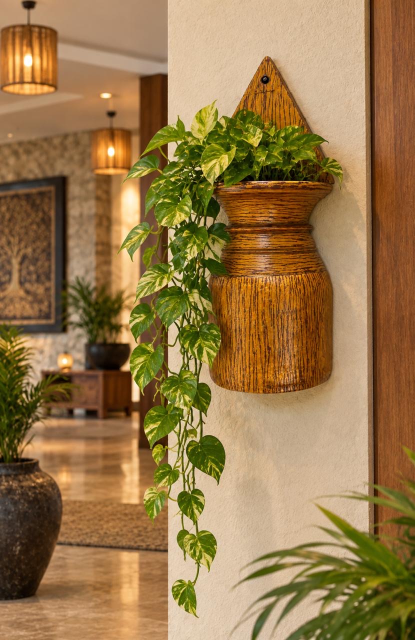 Wood Half Wall Pot