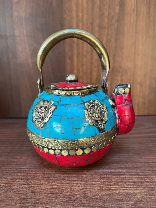 Brass Turquoise Stone Tea Pot