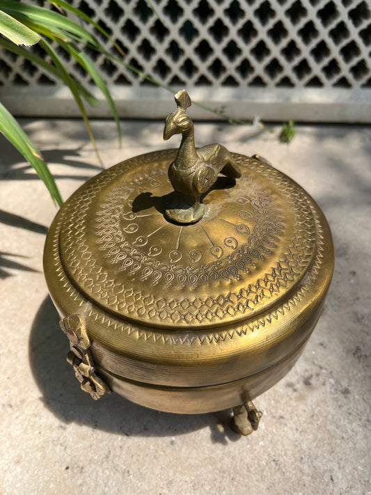 Vintage Brass Box Peacock Stand