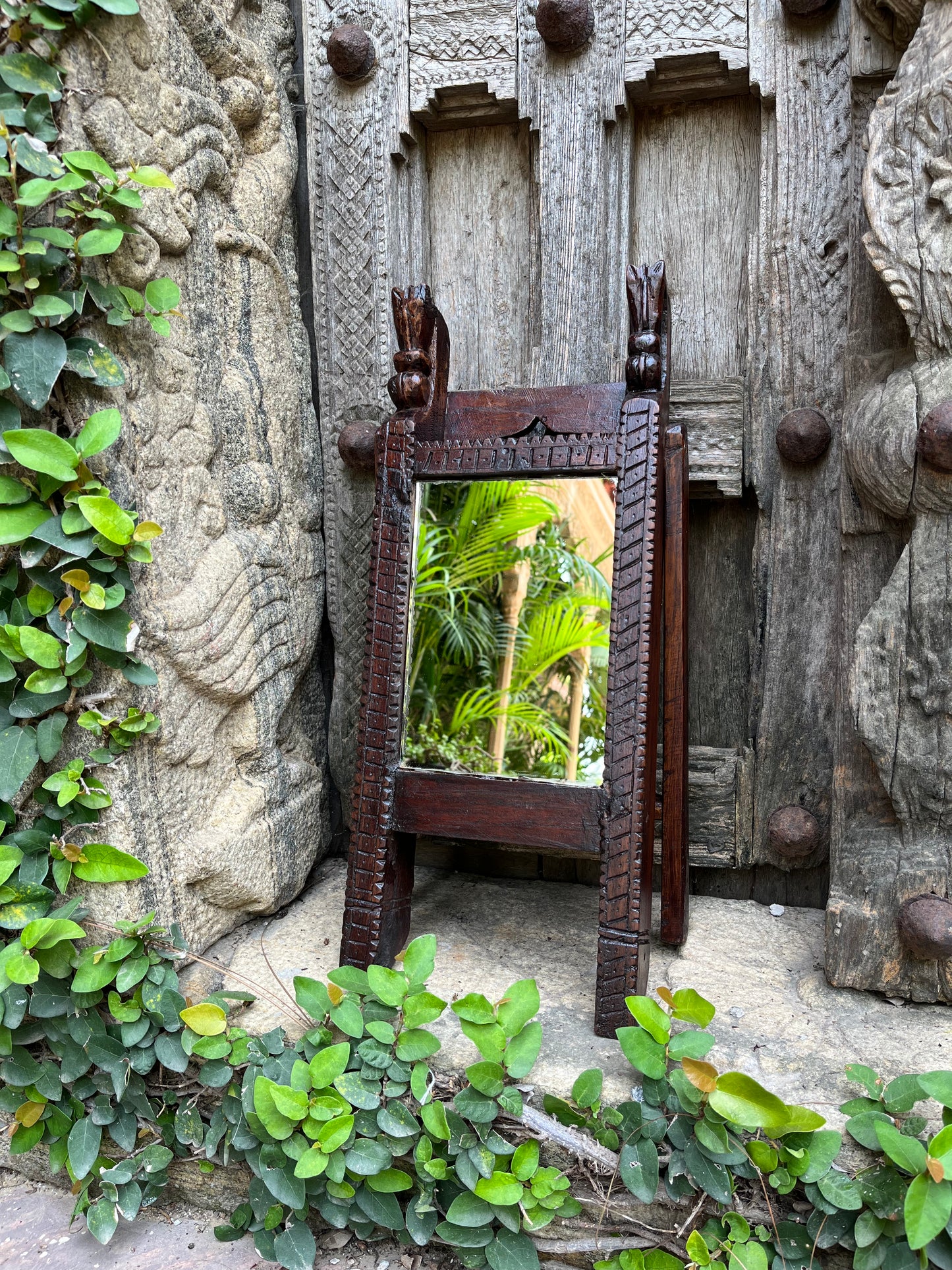Vintage Wooden Gujarati Mirror Frame