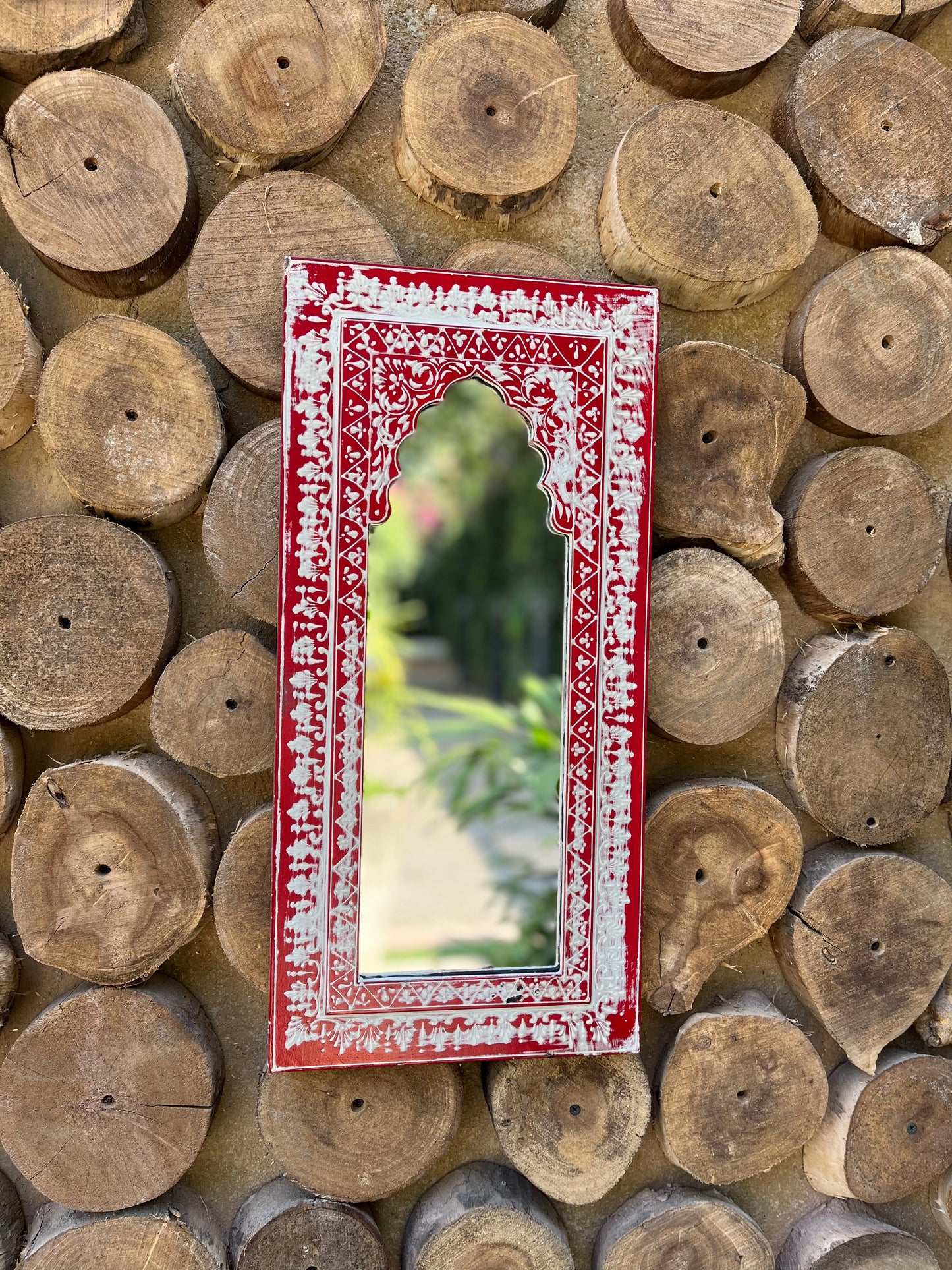 Wooden Red Colour Mirror