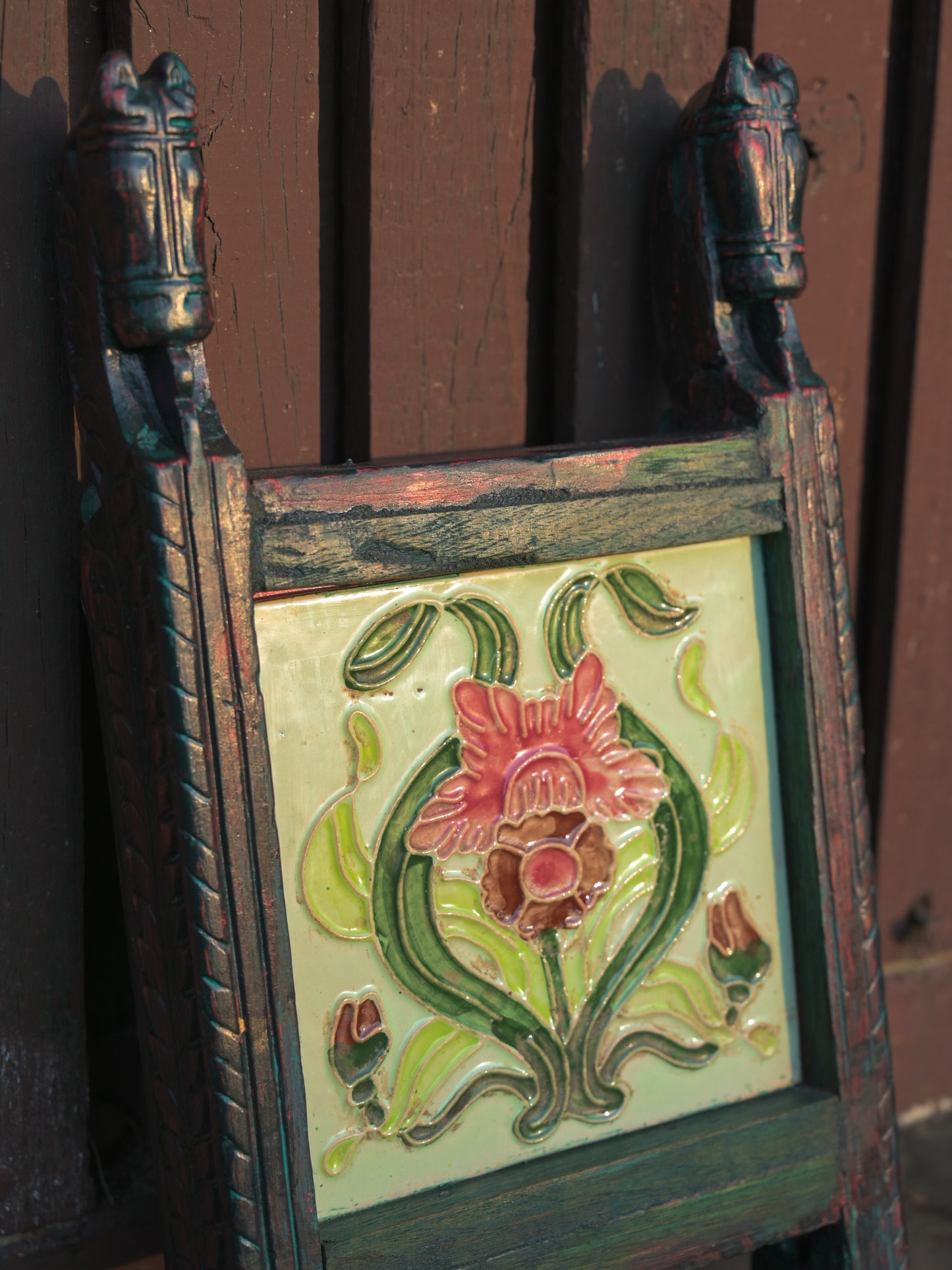 Vintage Japnese Flowers Tile  Decor Frame