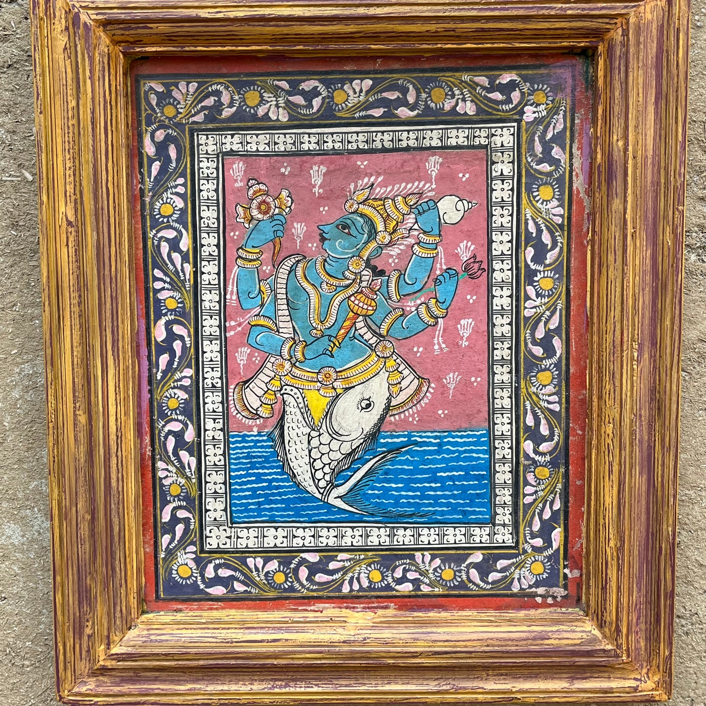 Old Wood Vishnu matyasa Painting