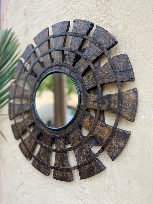 Wood Round Wheel Mirror