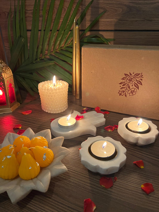 Marble Flower Candle Holder Set of 2 & Hamsa