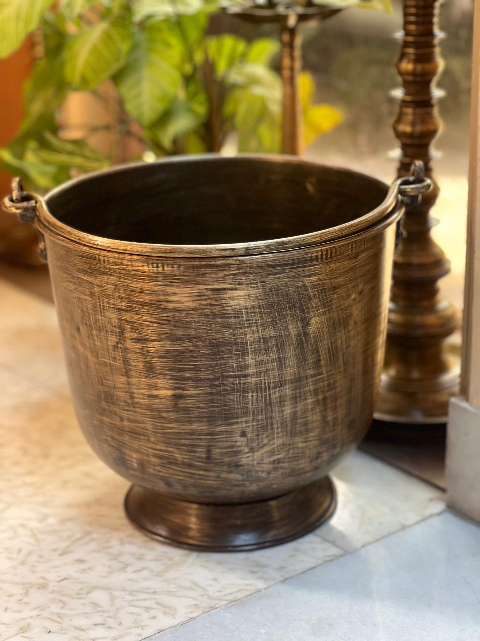 Old Brass Balti As Flower Pot