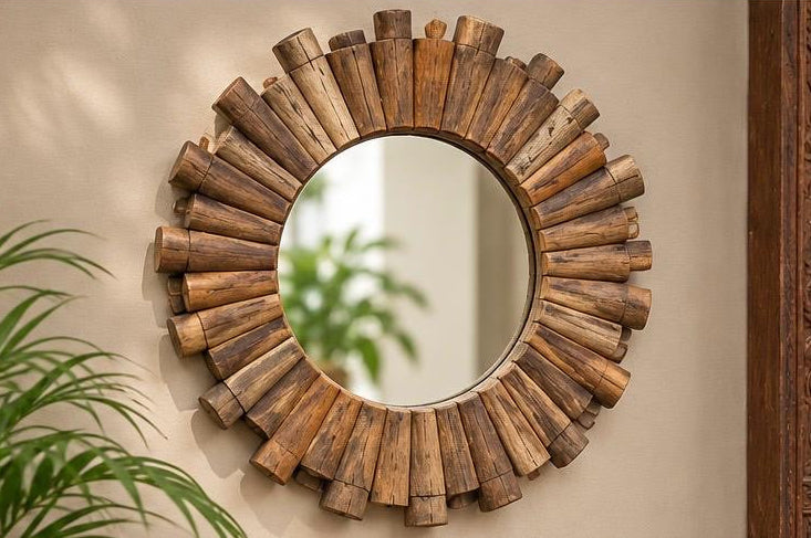 Round Bamboo Rustic Mirror